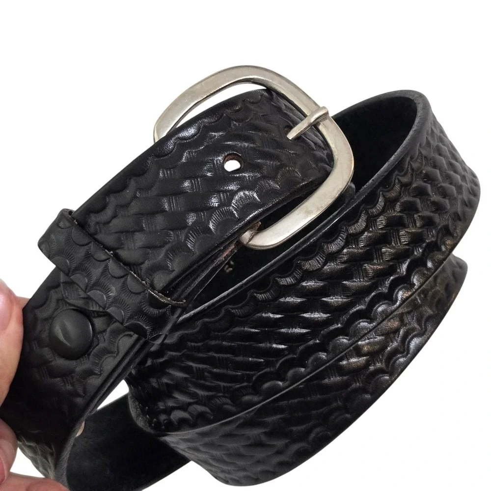 Boston Leather Off Duty Belt Uniform Mens 44 Black USA Made 6582 Work Weave 1.5